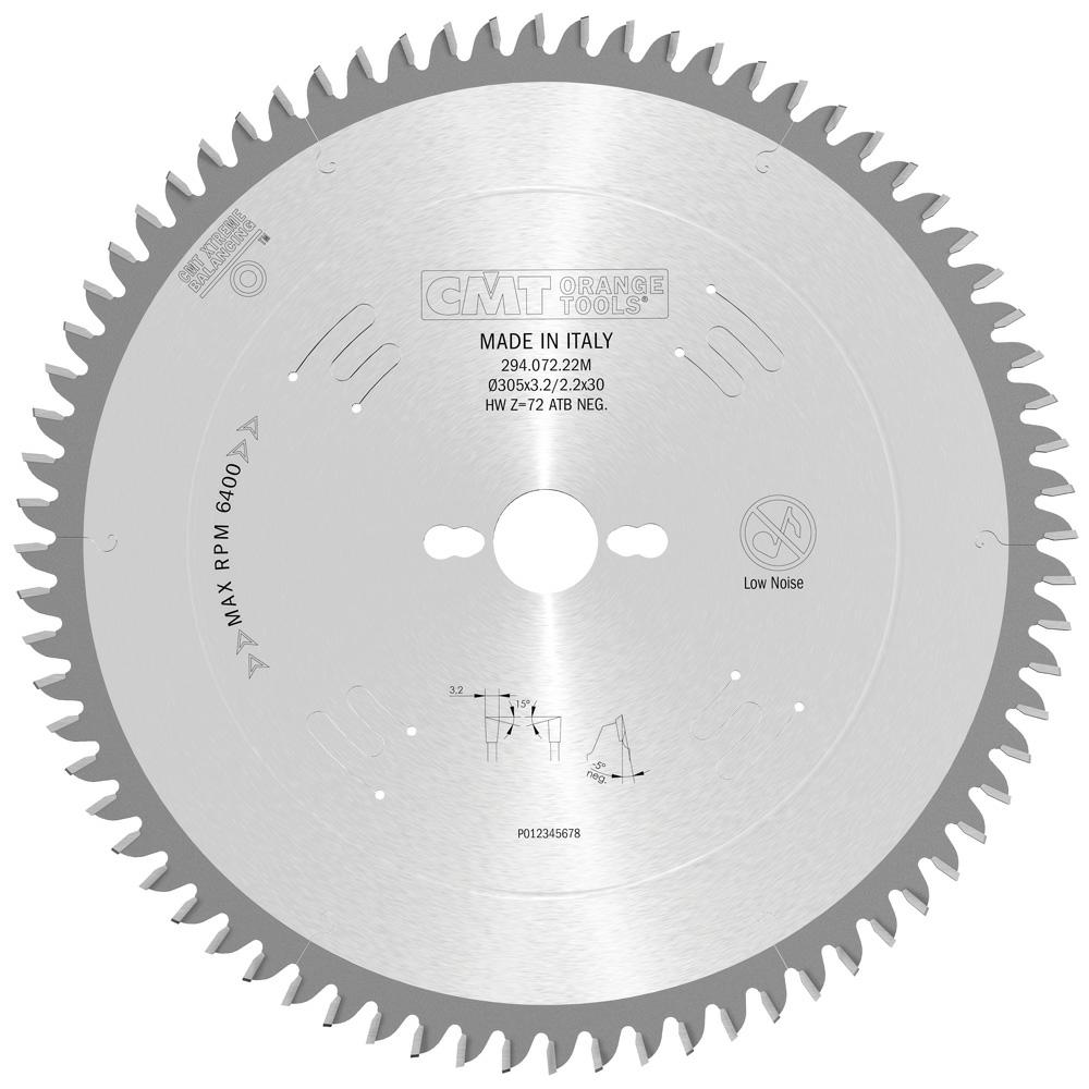 CMT - Chrome Shield Pilový kotouč na dřevo pro příčné a jemné řezy (D305x3,20 F30 Z72 -5° WZ)