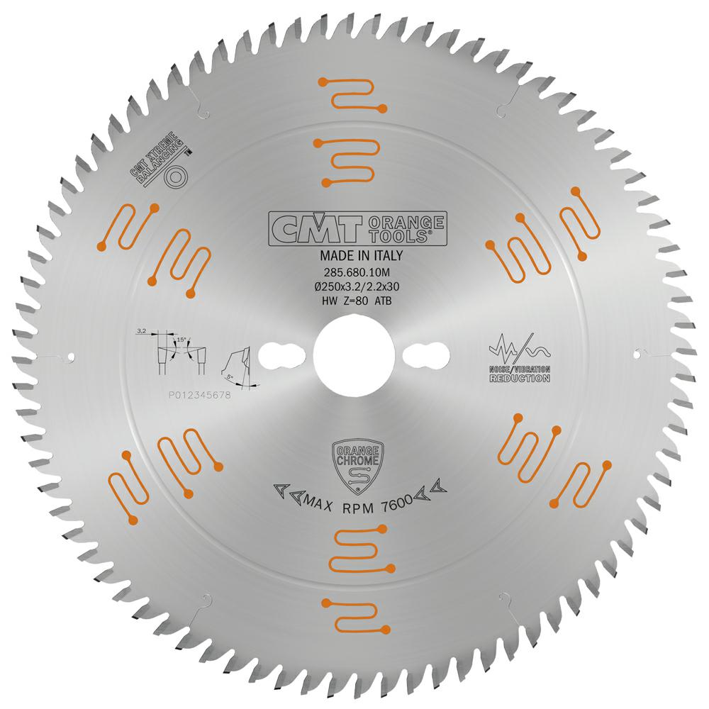 CMT - Orange Chrome Pilový kotouč na dřevo pro příčné a jemné řezy (D250x3,20 F30 Z80 WZ)