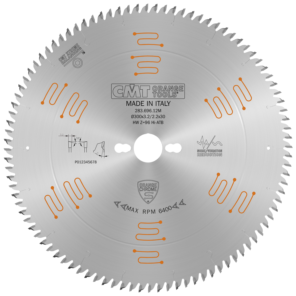 CMT - Orange Chrome Pilový kotouč na lamino, DTD a MDF pro řezání bez předřezu (D300x3,20 F30 Z96 WZ)