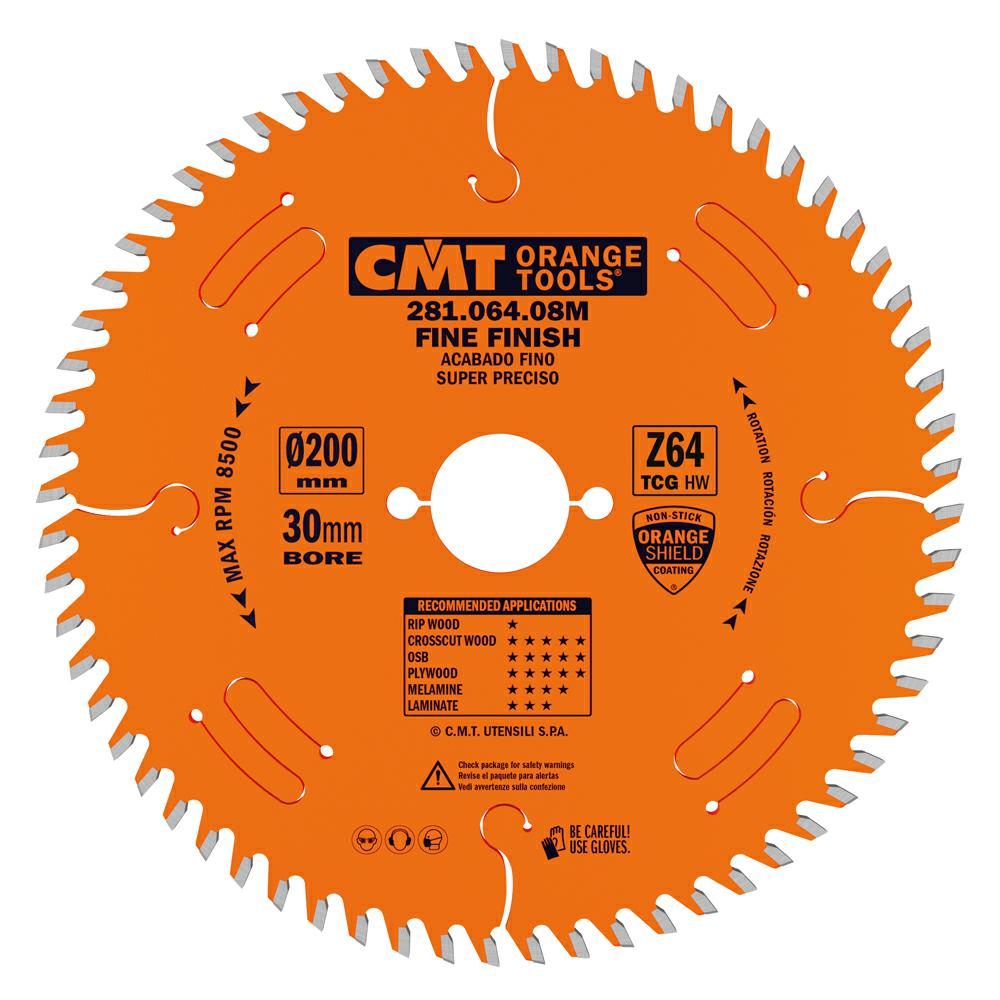 CMT - Industrial Pilový kotouč na lamino, DTD a MDF pro řezání s předřezem (D200x3,20 F30 Z64 WZ)