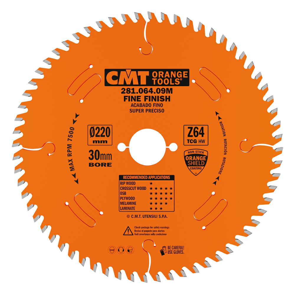CMT - Industrial Pilový kotouč na lamino, DTD a MDF pro řezání s předřezem (D220x3,20 F30 Z64 WZ)