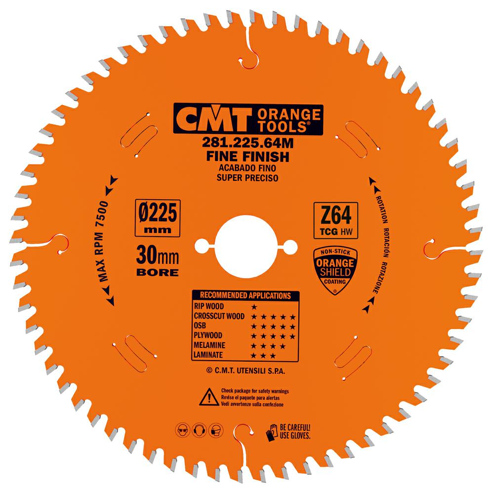 CMT - Industrial Pilový kotouč na lamino, DTD a MDF pro řezání bez předřezu (D225x2,60 F30 Z64 WZ)