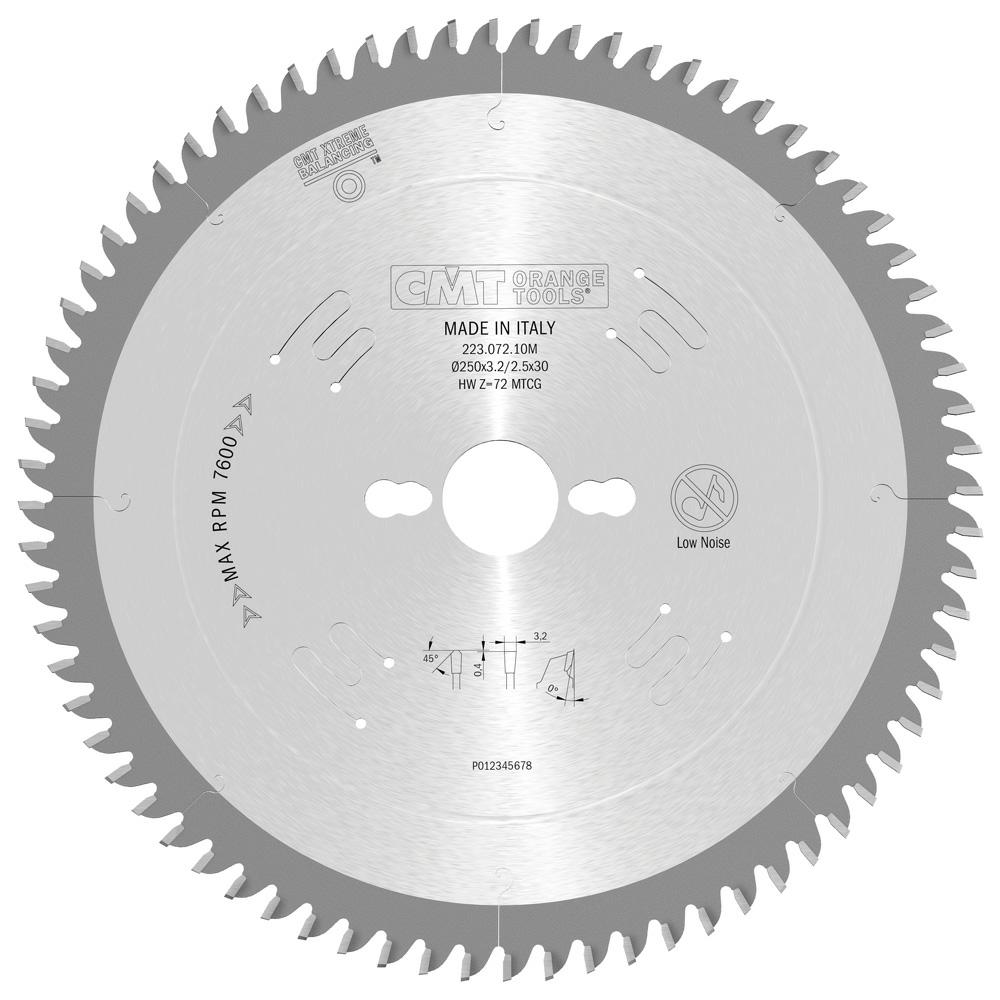 CMT - Chrome Shield Pilový kotouč na Corian a kompozitní materiály (D250x3,20 F30 Z72 -3° WZ/FA)