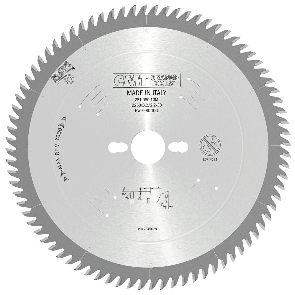CMT - Chrome Shield Pilový kotouč na lamino, DTD a MDF pro řezání s předřezem (D250x3,20 F30 Z80 WZ)