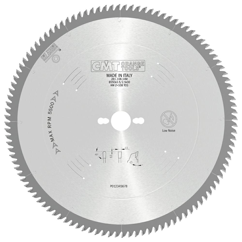 CMT - Chrome Shield Pilový kotouč na lamino, DTD a MDF pro řezání s předřezem (D350x3,50 F30 Z108 WZ)