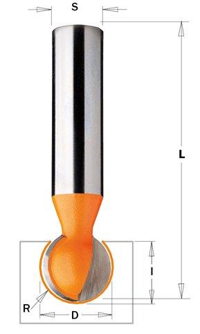 CMT - Drážkovací kulová fréza (R12,7 D25,4x23,5 L70 S=12 RH HW)