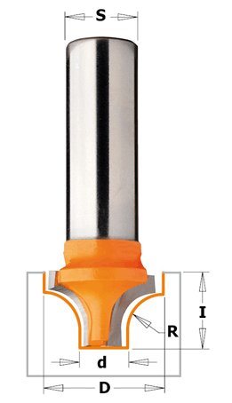 CMT - Fréza na V-drážky pro kompozity (R12,7 D34,9x25 S=12 RH HW)