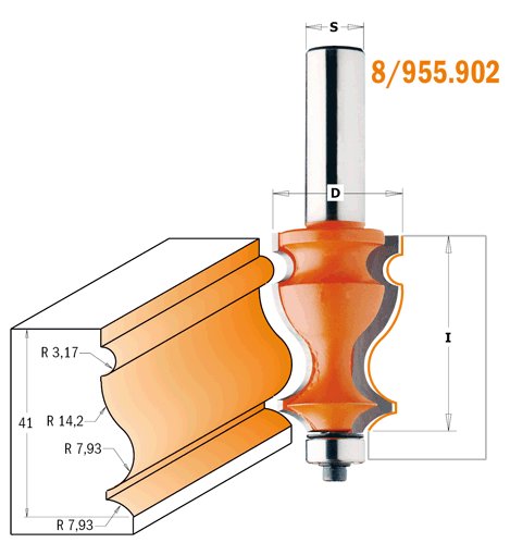 CMT - Profilová fréza na lišty s ložiskem (D27x41 RH HW)
