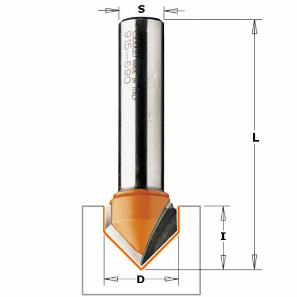 CMT - Fréza na V-drážku 90° (D38 L63,5 S=8 RH HW)