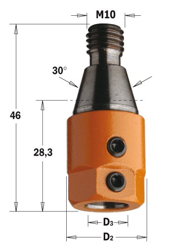 CMT 303 Redukční hlavička pro vrták (D3=10; D2=19,5; S=M10; RH;)