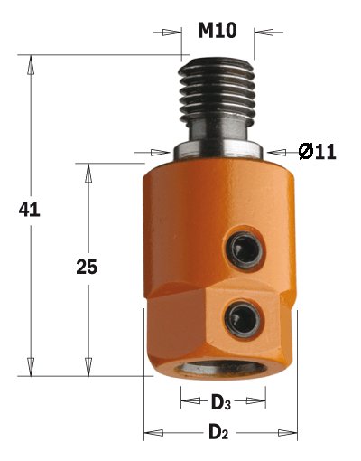 CMT 358 Redukční hlavička pro vrták (D3=10; D2=19,5; S=M8/9; RH)