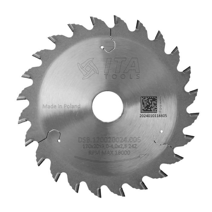ITA DSB - Diamantový kónický předřez pro formátovací pily (D=120;F=20;Z=24;K/P=3,00/2,50)