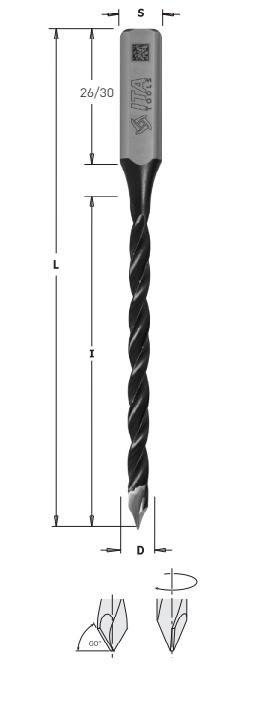 ITA - Průchozí kolíkovací vrták dlouhý PRO (D=12;I=44;L=77;S=10;TYP=Průchozí; RH)