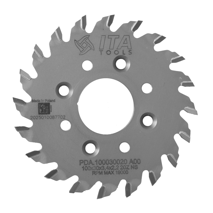 ITA PDA - Tvrdokovový pilový kotouč pro drážkování na CNC (D=100;F=30;Z=20;K/P=3,40/2,20)